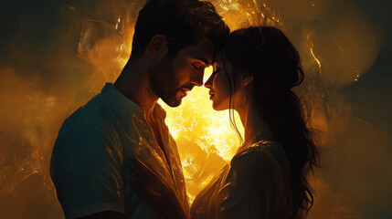 Intimate moment between lovers in warm light