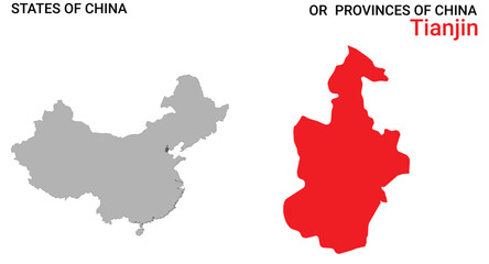 High detailed map of Tianjin vector illustration. Outline Tianjin province map on white background. China.
