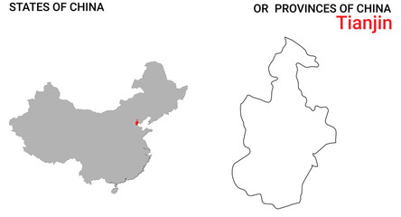 High detailed map of Tianjin vector illustration. Outline Tianjin province map on white background. China.