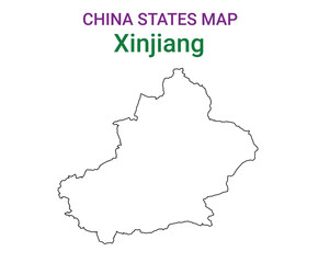 High detailed map of Xinjiang vector illustration. Outline Xinjiang province map on white background. China.