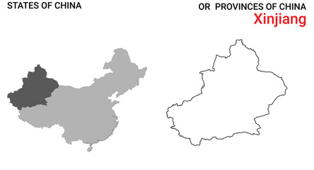 Obraz premium High detailed map of Xinjiang vector illustration. Outline Xinjiang province map on white background. China.