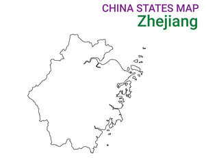High detailed map of Zhejiang vector illustration. Outline Zhejiang province map on white background. China.
