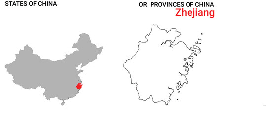 Fototapeta premium High detailed map of Zhejiang vector illustration. Outline Zhejiang province map on white background. China. 