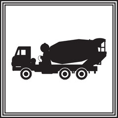 Cement Mixer Truck Silhouette – Heavy Construction Vehicle Vector Illustration, Industrial Transport Clipart