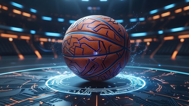 Futuristic basketball digital art ai generated sports technology ball - Powered by Adobe
