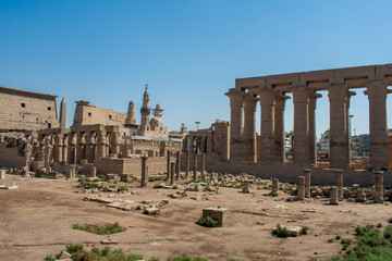 Karnak Temple in Luxor, Egypt. Entrance and Avenue of Sphinxes. Temple complex of Ancient Egypt in honor of the god Amun-Ra