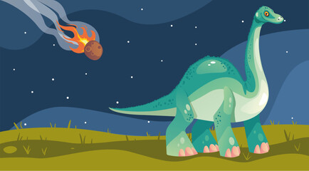 Meteorite dinosaur world asteroid jurassic concept. Vector graphic design illustration © PrettyVectors