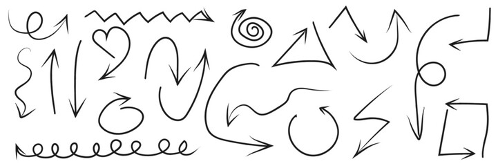 Fototapeta premium Vector hand drawn arrows, set of black and white arrows