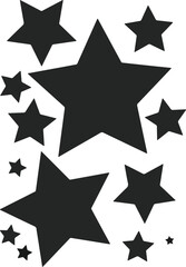 Silhouette of Stars in Various Sizes, Black and White Vector Illustration of Geometric Star Shapes