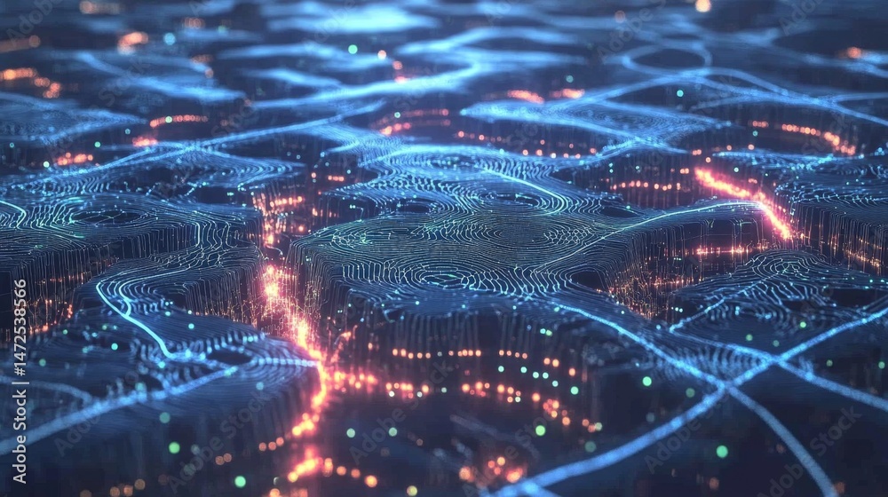 Poster dynamic digital landscape visualization virtual space data representation futuristic environment abs