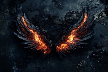Mystical dark winged artwork emitting fire a stunning concept depicting angelic demon energy
