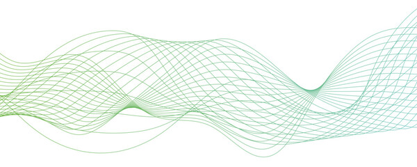 bstract background with flowing waveforms or curved lines on white backdrop.  Wavy green lines stream element for design on a white background.Abstract wavy ocean line and future technology.