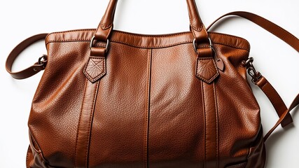Naklejka premium Stylish Handbag in Rich Brown Leather Against White