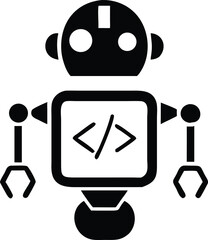 Modern robot silhouette with coding symbols representing ai algorithm development