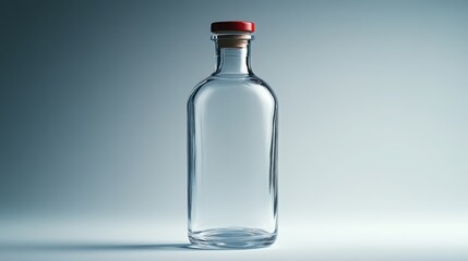 Empty Glass Bottle with Red Cork Top Clear Liquor Container Mockup Design