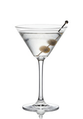 Classic martini cocktail with olives against dark background, simple and elegant presentation