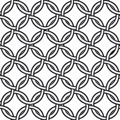 Interlocking rings seamless pattern black and white vector illustration.