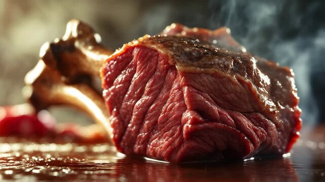 A chunk of beef with bone for grilling or soup, selective focus