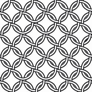 Interlocking rings seamless pattern black and white vector illustration.