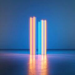 Fototapeta premium Neon lights reflect on ground