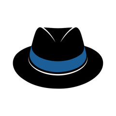 Stylish Black Fedora Hats with Blue Bands – Vector illustration Silhouette of Classic Mens Vintage Headwear
