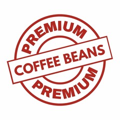 Coffee beans premium stamp, label, tag, icon for advertising, marketing and promotion, stamp for packaging bag, box.