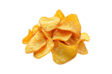 Golden fried potato chips isolated on transparent background
