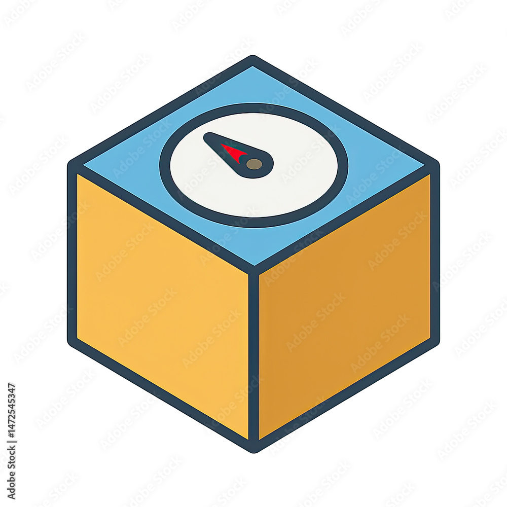Poster isometric cube with compass icon showing direction and guidance for navigation or progress