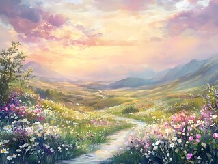 Peaceful mountain valley at sunset (1)