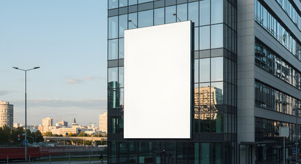 Obraz premium Blank Billboard on Modern Glass Building Facade