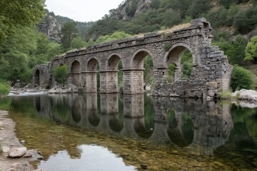 Fototapeta premium Ancient stone aqueduct in a rural setting, marvel
