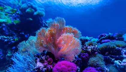 Obraz premium underwater sea world colorful neon corals at the bottom of the ocean ai