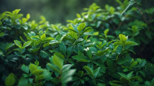 Healthy laurel plant in a garden. Close-up of vibrant organic leaves.