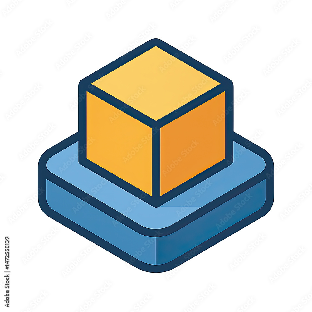 Poster isometric 3d cube shape on a platform icon graphic design element for website or app