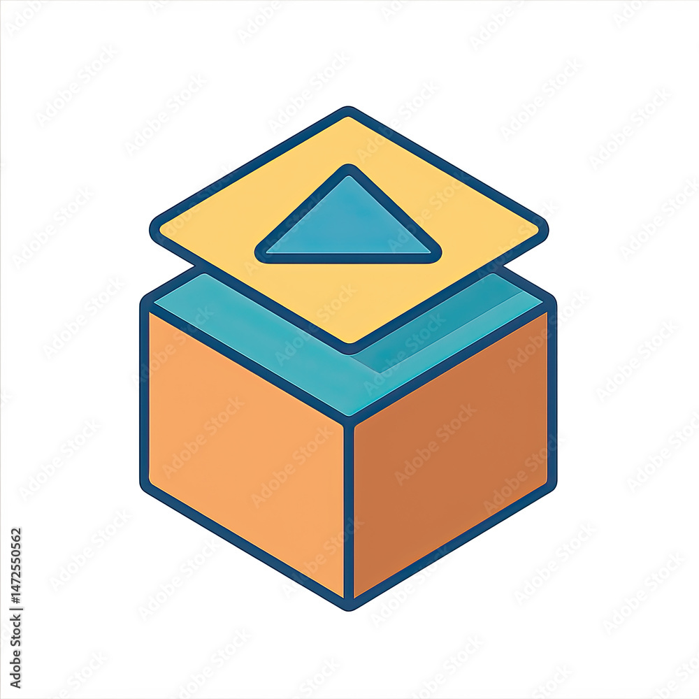 Poster abstract 3d cube with up arrow icon for data upload or level up concept