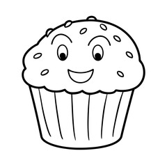 a smiling muffin tiny happy crumbs vector line art silhouette