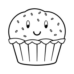 a smiling muffin tiny happy crumbs vector line art silhouette