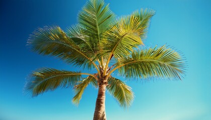 Fototapeta premium tropical palm tree swaying in slow motion against clear blue sky