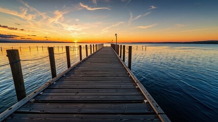 Obraz premium Tranquil Morning on Mackinac Island's Dock