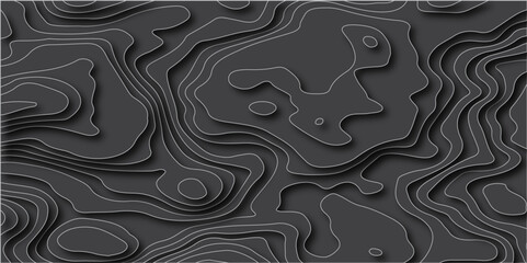 The grey white on black contours vector topography stylized height of the lines. The concept of a conditional geography scheme and the terrain path. Map vector terrain Illustration. 