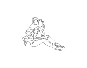 Mother and child hugs outline drawing illustration. Continuous line draw of mothers day vector