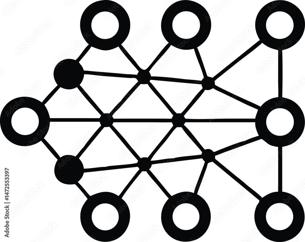 Poster vector illustration of a neural network node connection icon design elements