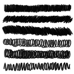 Obraz premium Dry ink texture with bold lines and scribbles. Set of black brush strokes.