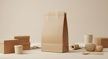 Minimalist Packaging: Brown Paper Bag & Craft Supplies