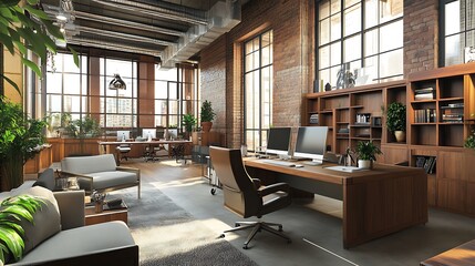 Fototapeta premium Industrial style open office space
