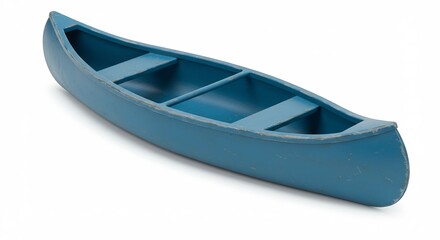 Sleek blue canoe rests gently on white background subtly lit. AI Generated