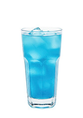 Refreshing blue drink with ice cubes in tall glass, ready to quench your thirst