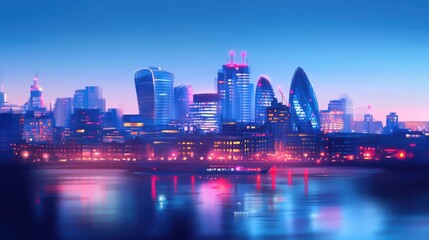 Obraz premium Beautiful city skyline at dusk with lights reflecting on water