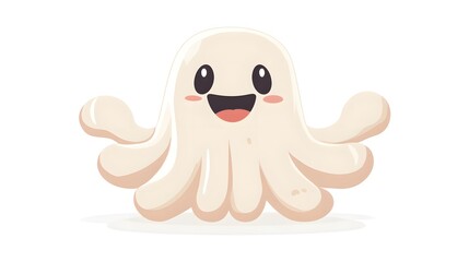 Obraz premium Playful Cartoon Ghost with Wavy Arms in a Cute Flat Design for Whimsical Art