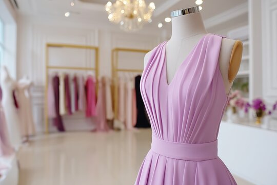 Mannequin showcasing classic pink dress in elegant boutique setting - Powered by Adobe